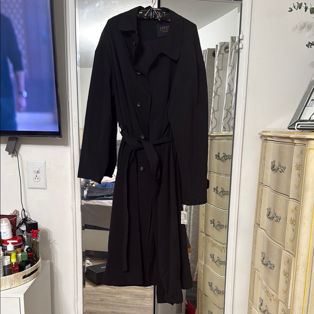 Larry Levine Black Trench Coat Classic Wrap